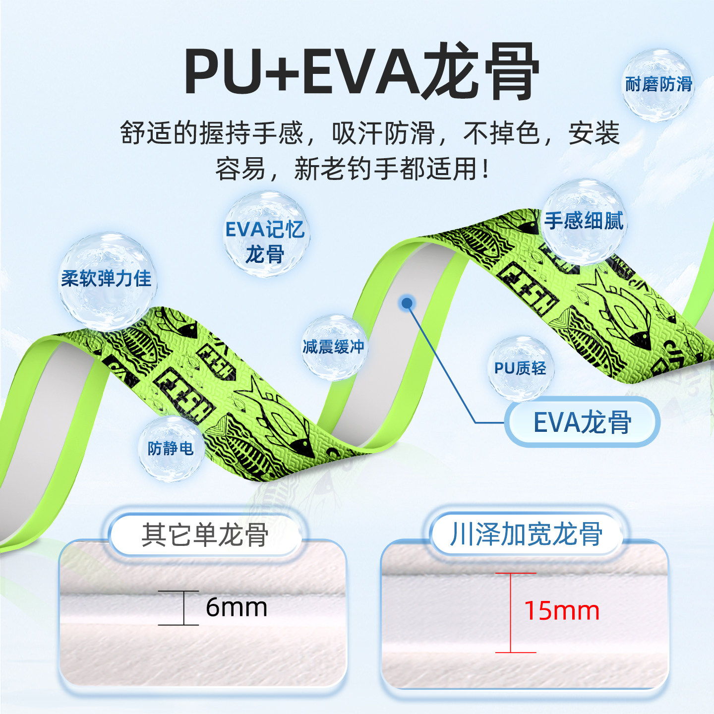 川泽鱼竿缠把带防滑吸汗防水防电钓竿龙骨手把缠绕带鱼杆PU握把带,淘宝优惠券,粉丝福利购,淘宝优惠卷