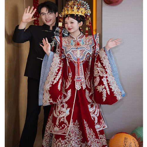 出租2024免押金复古风中式女龙凤褂嫁衣凤冠霞帔秀禾服结婚婚服 - 图1