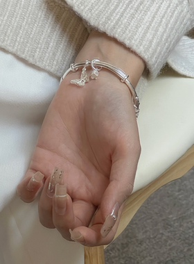 繁花似锦花蕊蝴蝶s999足银手镯