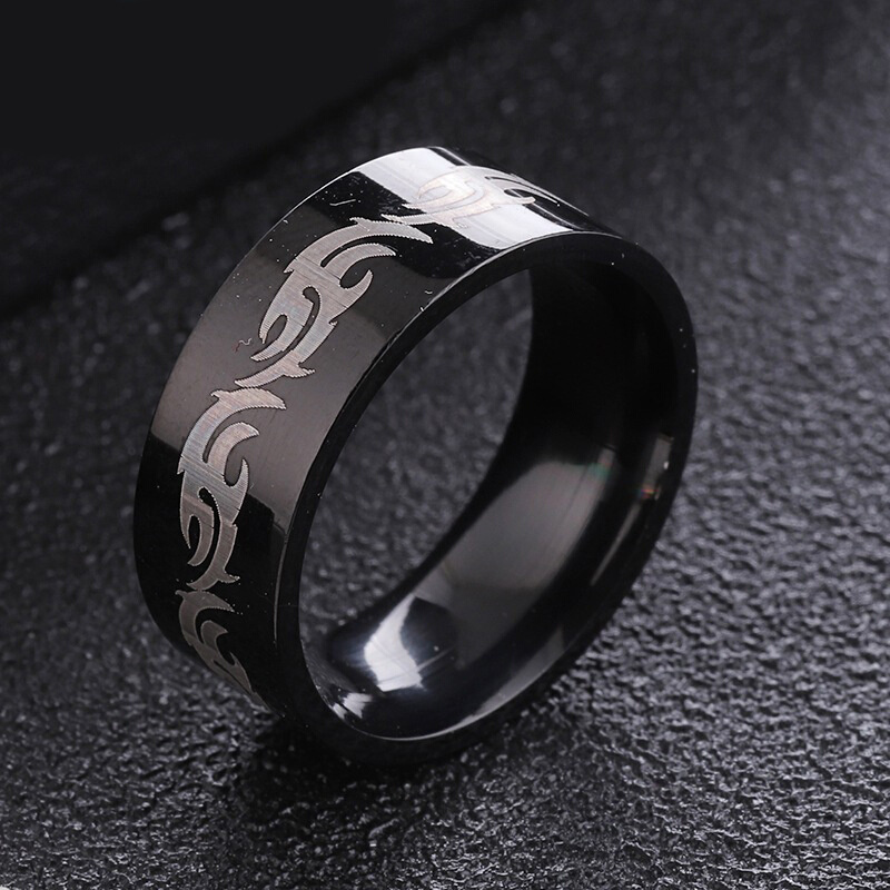 Stainless steel engraving ring mens flamed titanium steel - 图1