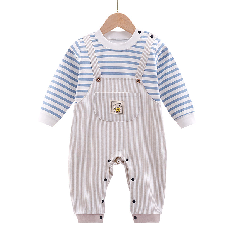 秋纯棉假背带宝宝假两件爬爬服 允哲休闲运动套装