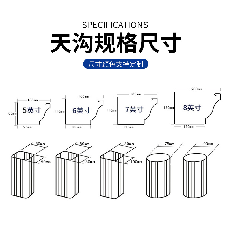 铝合金檐沟雨水管天沟方形落水管别墅排水系统外墙专用排水槽-图2