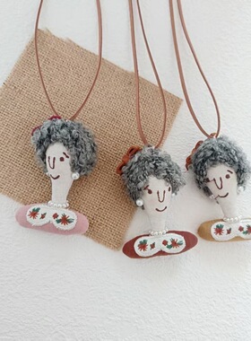 手工饰品儿童项链秋冬毛衣链棉麻布艺人偶卡通小兔子宝宝挂件