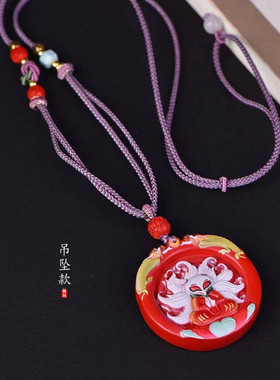 女款朱砂彩绘九尾狐吊坠挂件饰品
