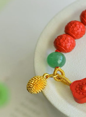 朱砂莲花珠手链年年有余手串礼物