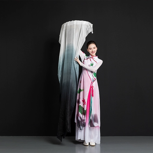 Настоящий шелковый танец вентилятор квадратный танец градиент чернила и чернила дети с длинными тени, такими как дым, длинный фанат фанатов шелкового фаната