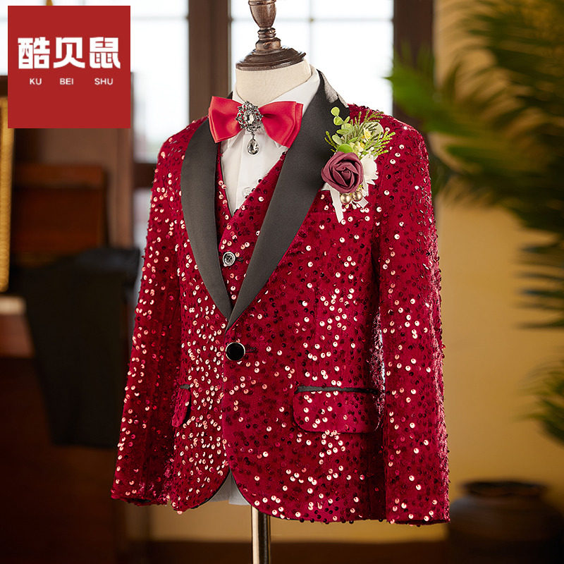 新年儿童节男童亮片西服套装钢琴考级英伦舞台演出服主持人礼服潮,淘宝优惠券,粉丝福利购,淘宝优惠卷
