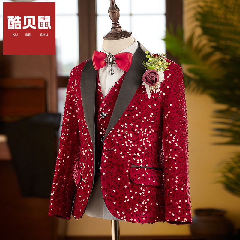 新年儿童节男童亮片西服套装钢琴考级英伦舞台演出服主持人礼服潮,淘宝优惠券,粉丝福利购,淘宝优惠卷