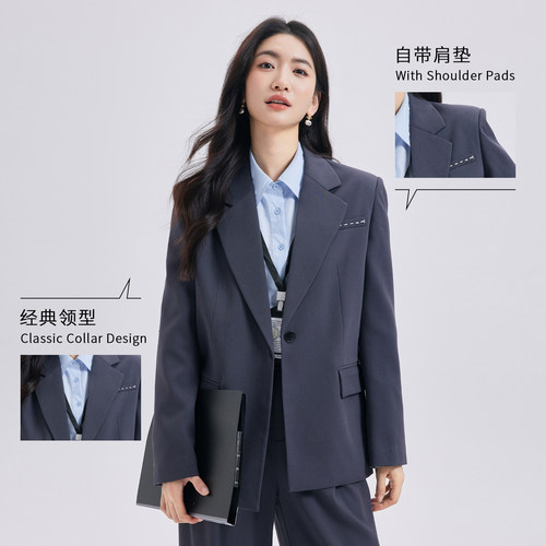 图曼朵灰色西装外套女士春季高级感通勤面试商务职业正装西服套装 - 图1