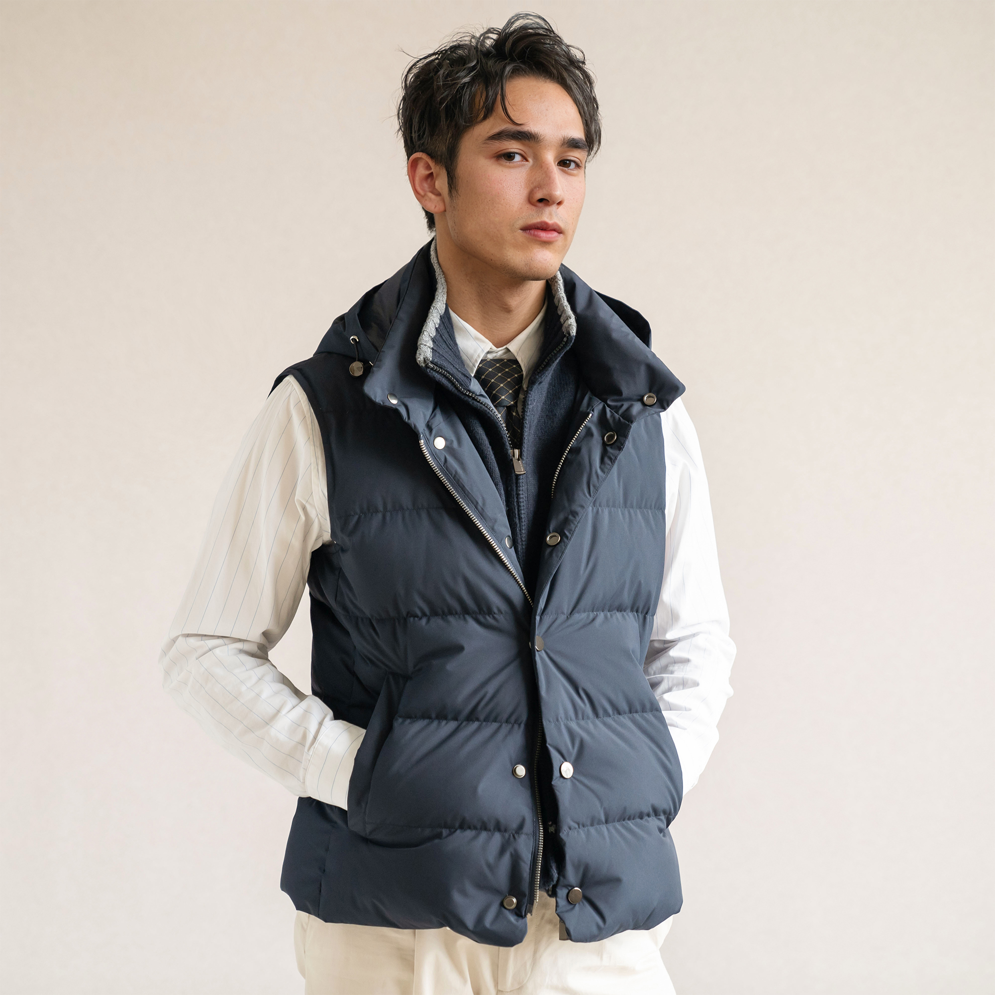 PUPP秋冬季假两件休闲商务可拆卸连帽白鹅绒羽绒服填充马甲背心 - 图1