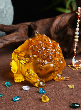 璃某某古法琉璃金色吞金兽摆件