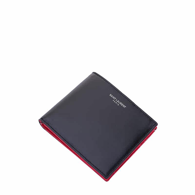 ysl /圣罗兰男包黑色牛皮短款钱包 怀轩钱包