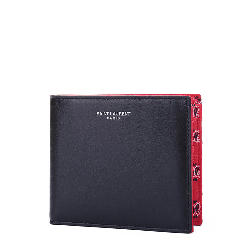 ysl /圣罗兰男包黑色牛皮短款钱包 怀轩钱包