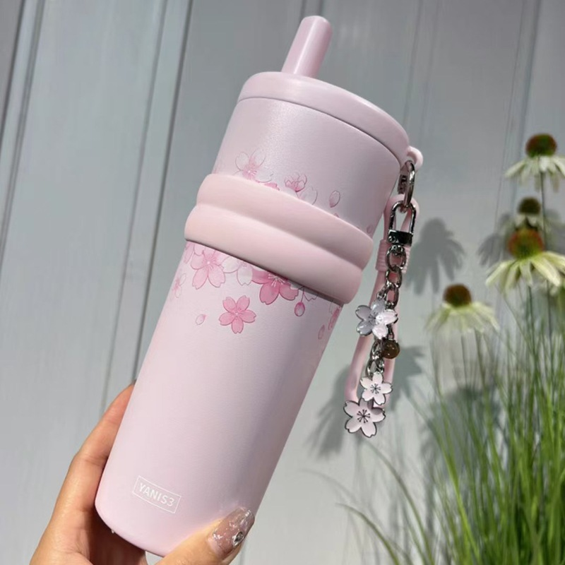 yanis3吸管保温杯女生颜值车载水杯大容量便携提手杯子生日礼物 - 图0