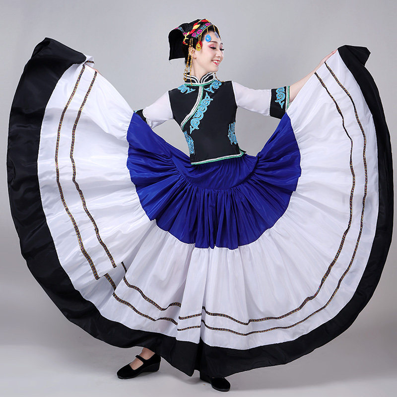 彝族七月火把节七彩大摆裙舞蹈舞裙 莎朵韵民族服装/舞台装