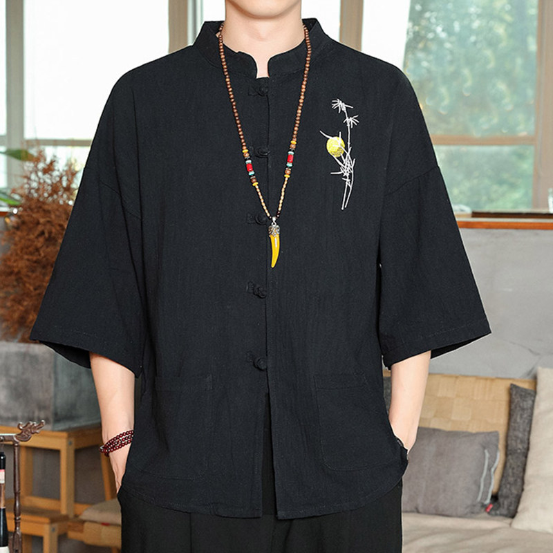 夏季中国风半袖衬衫男士冰丝盘扣 贵状衬衫