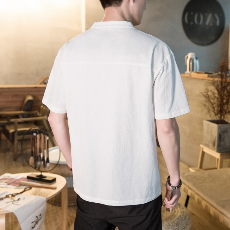 棉麻男短袖上衣服复古中国风潮t恤 贵状T恤