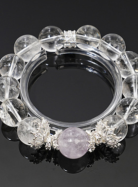 天然白水晶手串女款紫兔毛单圈