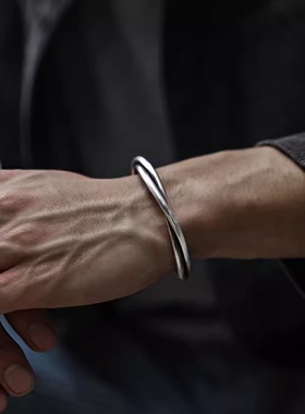 复古做旧国风《无规》银手镯男高级感男款小众男士情侣镯子
