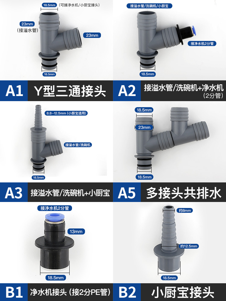 潜水艇厨房排水管洗碗机净水器下水三通头小厨宝洗衣机接头一变二 - 图0