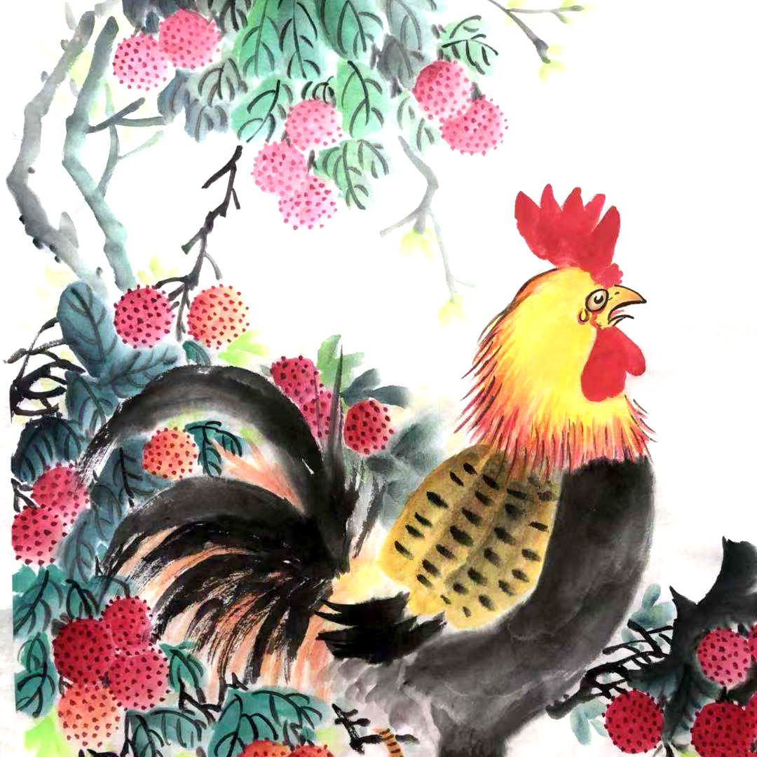 价手绘国画公鸡字画真迹手写名家山水花鸟装饰原稿大吉大利图