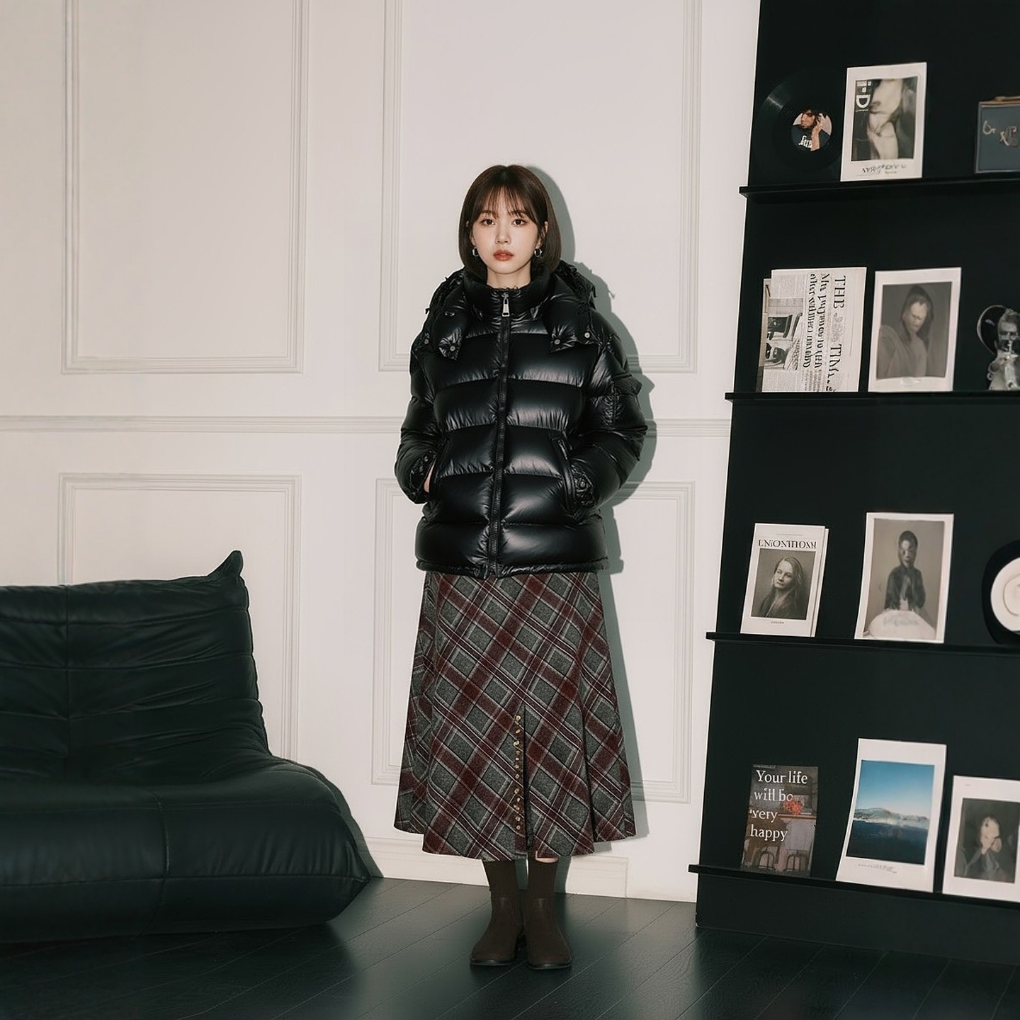 AKGA衣莎美诺女士短款连帽羽绒服鹅绒服黑色百搭保暖泡芙外套冬季,淘宝优惠券,粉丝福利购,淘宝优惠卷