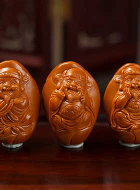 盘道 橄榄核手串 浮雕财神 文玩手串老油核男士把玩手把件AB018