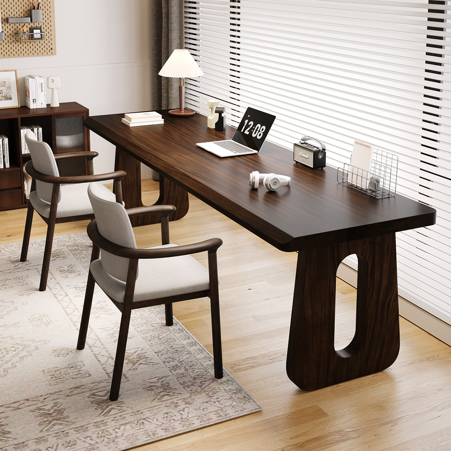 2025新款南美胡桃木书桌家用办公桌实木电脑桌写字桌靠墙书房书桌 - 图1