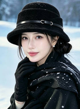 秋冬保暖显脸小赫本风渔夫帽子女