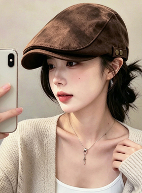 日系复古显脸小大头围贝雷帽子女