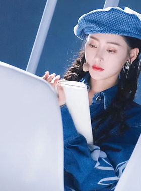 张天爱同款牛仔蓝贝雷帽女显脸小