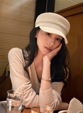 夏季棉麻画家帽鸭舌显脸小报童帽