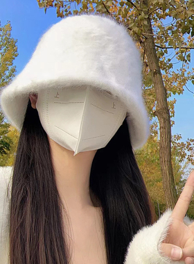 兔毛显脸小渔夫帽秋冬保暖防寒