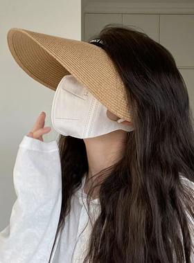 羡项拉菲草空顶帽女夏大帽檐遮阳