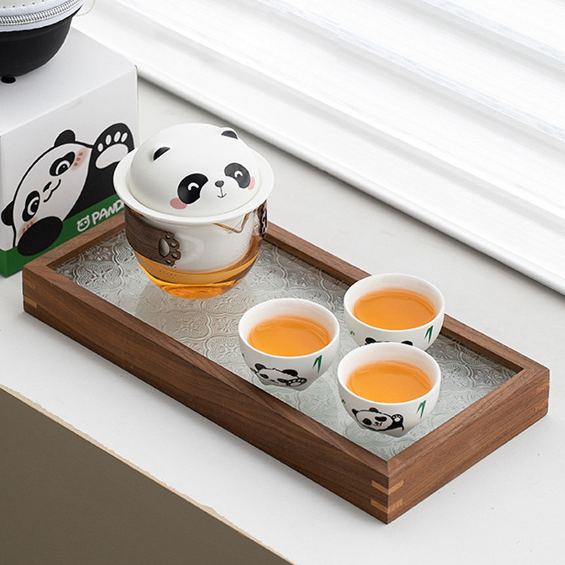 Panda Travel Tea Set One Pot Three Cups Quick Cup