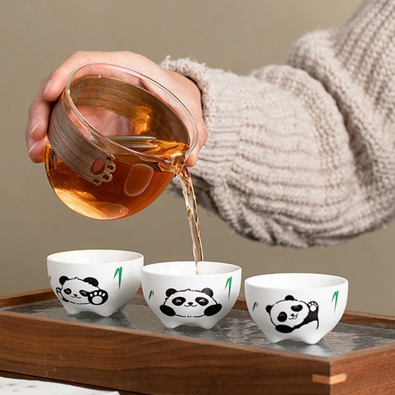 Panda Travel Tea Set One Pot Three Cups Quick Cup