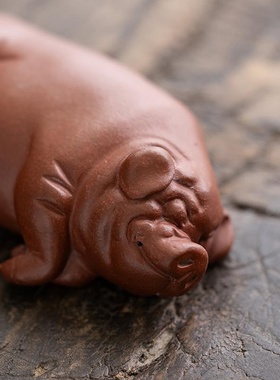 赵永辉紫砂躺平小福猪茶宠摆件精品可养精工敲毛手工茶玩