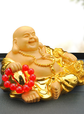精品沙金弥勒佛像汽车内饰笑佛车载摆件保平安树脂工艺品一件代发