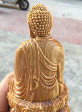 厂家精品崖柏坐莲花台释迦 居家礼品礼木质摆件礼盒套装