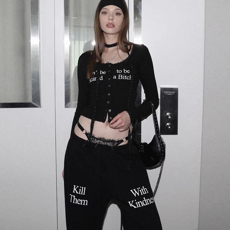 【现货】韩国小众badblood美式复古宽松抽绳卫裤跳舞裤休闲裤长裤