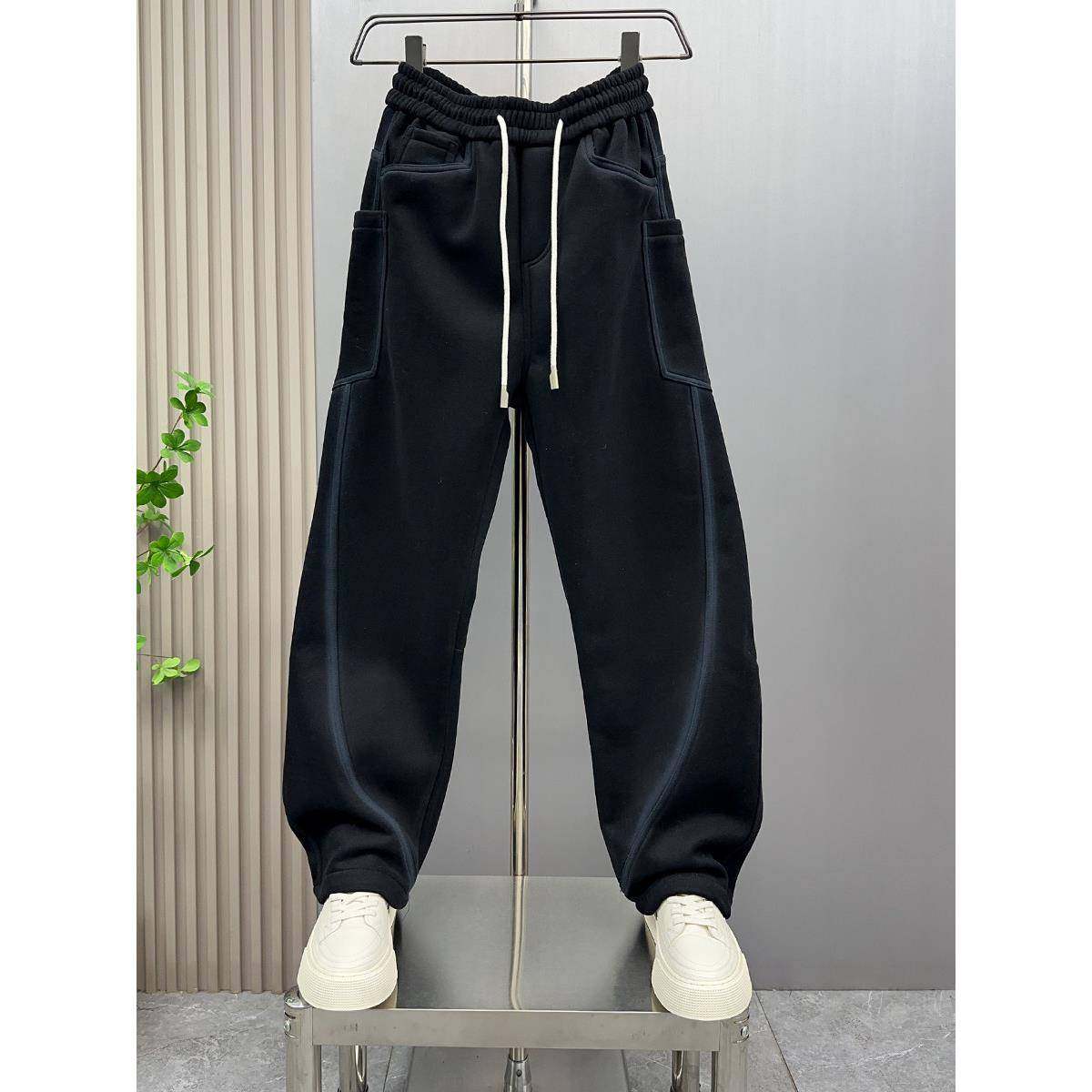 MAROLIO~彰显时尚穿搭！韩版宽松运动裤男冬季加绒百搭条纹弯刀裤,淘宝优惠券,粉丝福利购,淘宝优惠卷