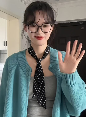 黑色波点长条丝巾女2026新款系脖高级感颈饰夏季薄款发带丝带脖饰