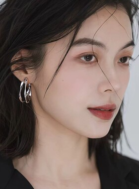 925银针双层素圈耳环小众设计新