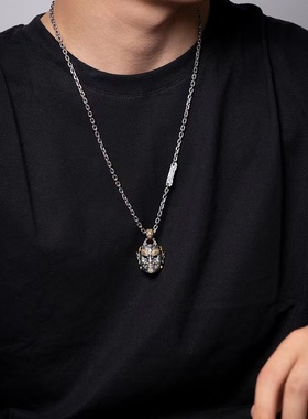 温陈华联名款金刚力士面具男士复古铜镀银银项链吊坠国潮个性饰品