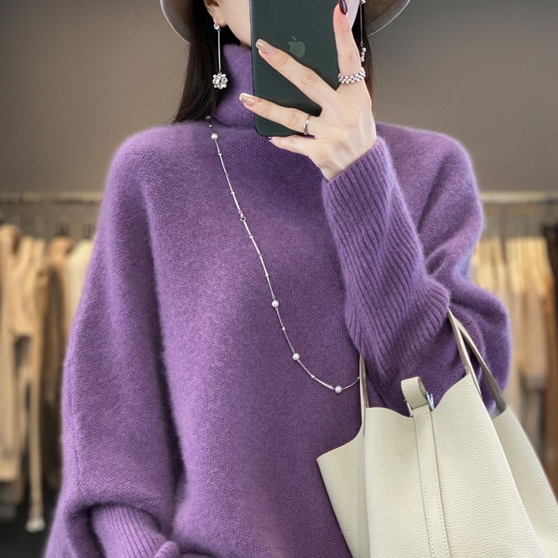 高端时尚羊绒衫女高领宽松慵懒风毛衣秋冬款100%纯羊毛针织蝙蝠衫,淘宝优惠券,粉丝福利购,淘宝优惠卷