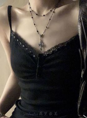黑色十字架choker女长款叠戴y2k项链女高级感锁骨链辣妹甜酷颈链
