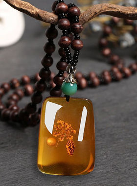 木珠毛衣链水滴吊坠虫珀高档洋气项链名女士水滴形配饰妈妈潮