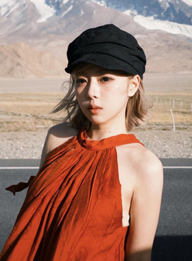 亚麻复古山本风显脸小鸭舌帽女
