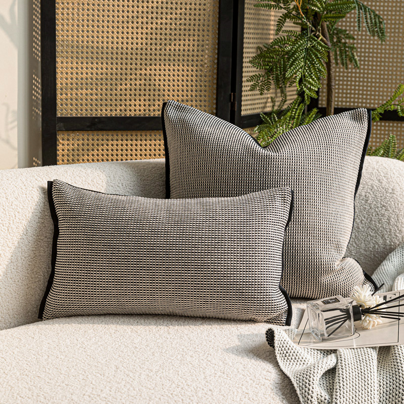 现代侘寂棉麻黑白抱枕中古客厅沙发靠枕样板房卧室靠垫软装靠包 - 图2