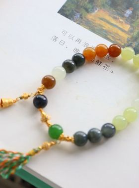 天然和田多宝玉手串女款8mm圆珠手链转运珠平安祈福925银配饰